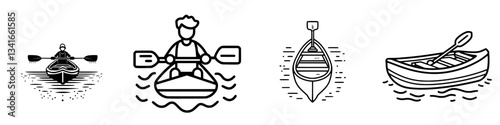 Rowing activities showcased through diverse illustrations of rowboats and paddlers on calm waters