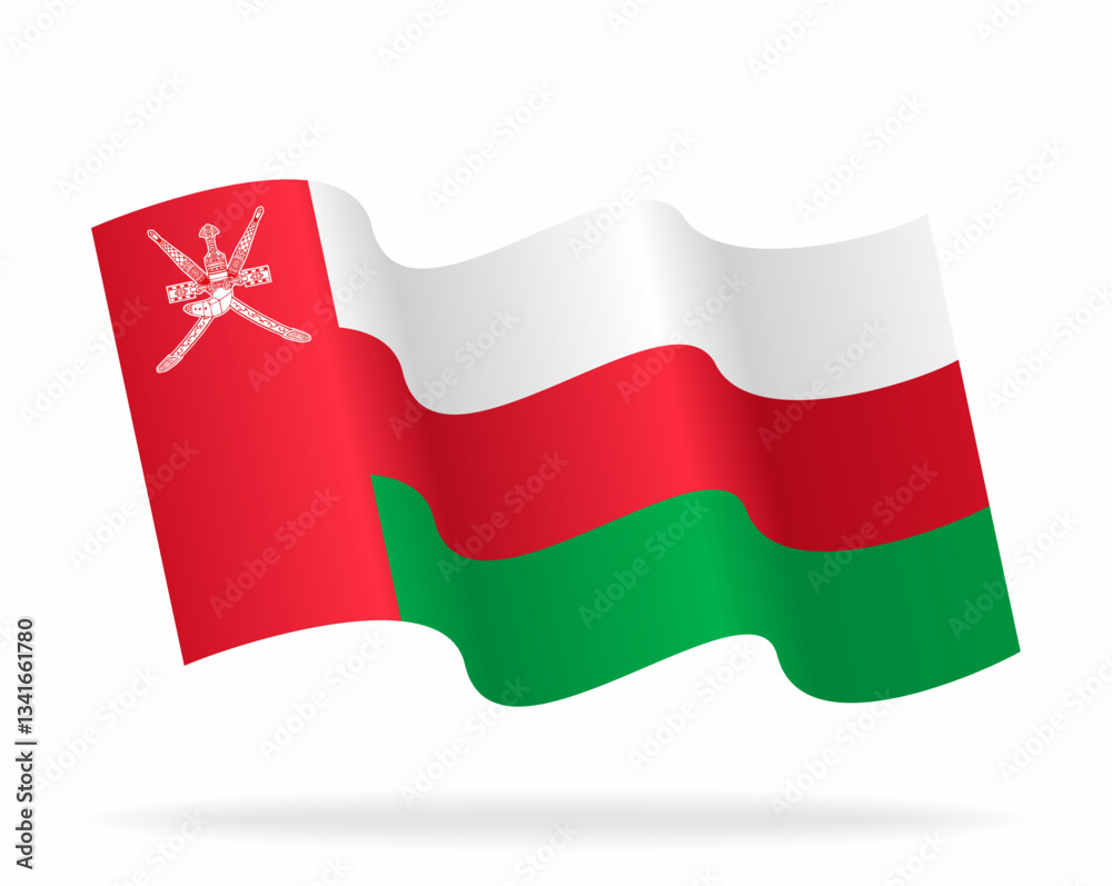 Naklejka premium Omani flag wavy background layout. Vector illustration.