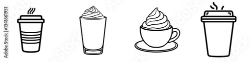 Variety of coffee beverages illustrated with different serving styles and designs