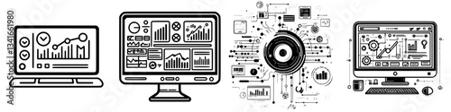 Data visualization tools display trends and analytics on multiple screens in a modern workspace focused on technology