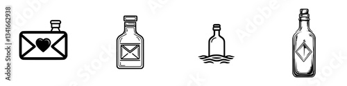 Messages in bottles symbolize connection and hope during a calm sea at sunset