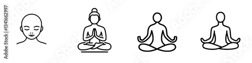 Meditation symbols displayed in a minimalist style showcasing tranquility and mindfulness practice in simple line art