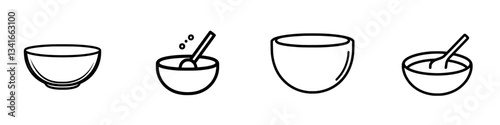 Various styles of bowls arranged in a line showcasing different shapes and sizes for culinary use and decoration