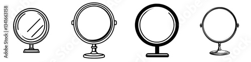 Different styles of tabletop mirrors displayed together in a minimalist arrangement, showcasing various designs