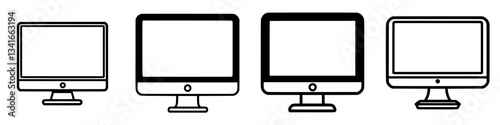 Various styles of computer monitors reflecting evolution in design and technology across different eras