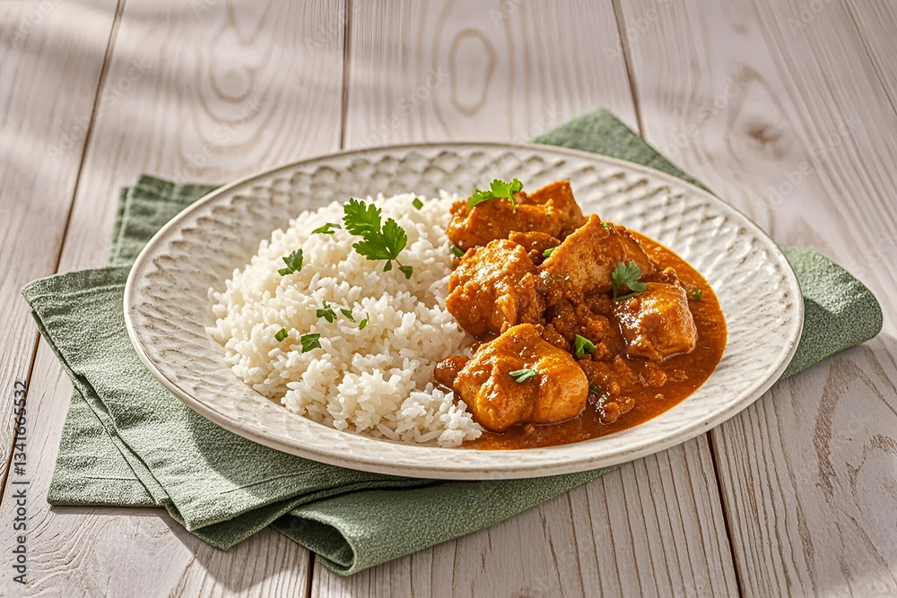 chicken tikka masala with rice on plate indian food style dish chicken tikka masala with rice on plate indian food style dish