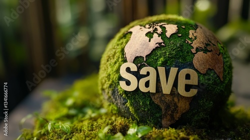 Preserving our planet miniature moss-covered globe natural environment artistic representation global concerns
