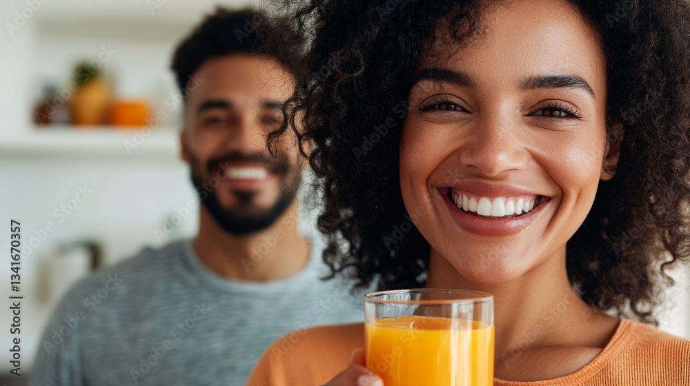 Two people sharing a joyful moment with glasses of orange juice. Two people sharing a joyful moment with glasses of orange juice.