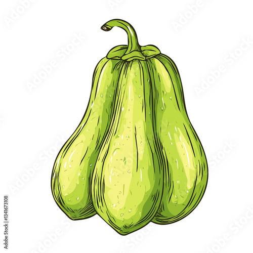 A hand-drawn colorful Chayote. Trendy abstract minimal style. Natural fresh. Vector illustration isolated on white background, vector illustration
