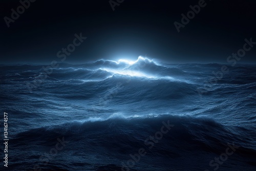 Illuminated Waves at Night on a Vast Ocean