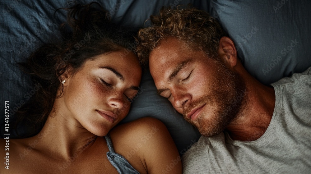 A couple resting close together in bed. A couple resting close together in bed.