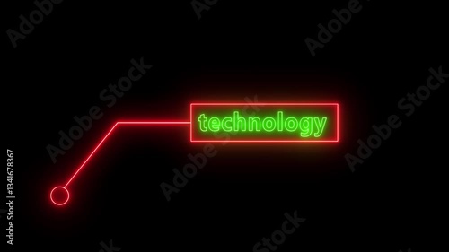  Neon line animation of HUD elements with text Technology. Animate a white callous for text. HUD elements on black background.