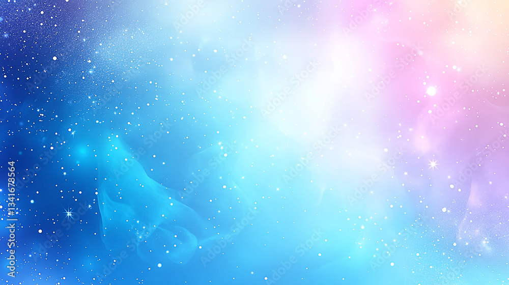 Obraz premium A serene cosmic landscape featuring swirling clouds of blue and pink hues with twinkling stars