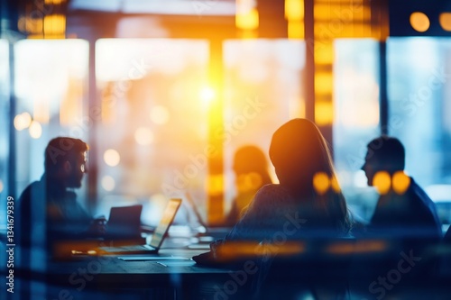 Wallpaper Mural Group of Professionals Collaborating in Modern Office During Sunset with Warm Light Effects Torontodigital.ca