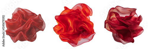 On a transparent background, a red cloth is depicted as fluttering alone, a product of Generative Ai
