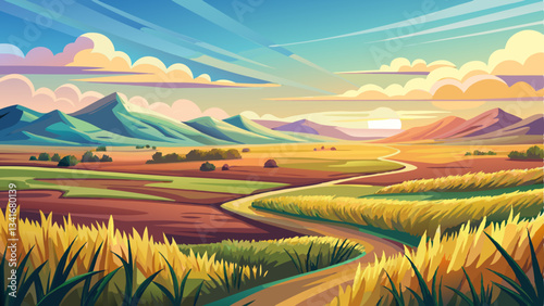 serene prairie landscape with rolling grasslands that merge smoothly into the distant horizon