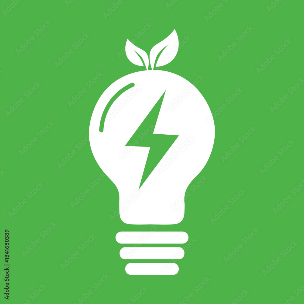 Light bulb with a energy icon and green leaf. Save energy icon symbol. Eco friendly, environmentally. Eco icon. Vector illustration. Light bulb with a energy icon and green leaf. Save energy icon symbol. Eco friendly, environmentally. Eco icon. Vector illustration.