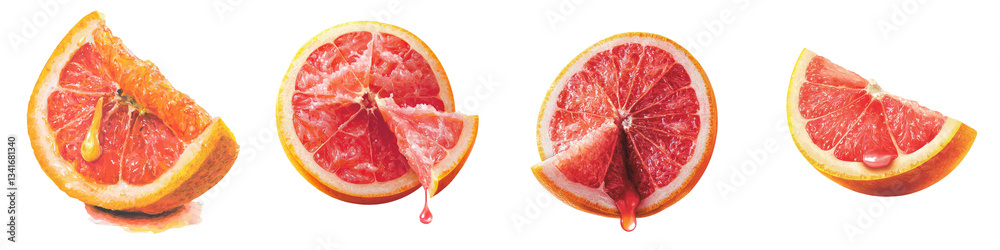 On a transparent background, a single halved grapefruit is depicted, generated by the use of Generative Ai On a transparent background, a single halved grapefruit is depicted, generated by the use of Generative Ai