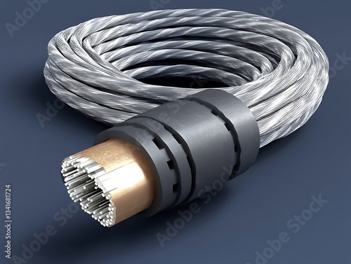 Coiled Fiber Optic Cable for Close-up Studio Shot.