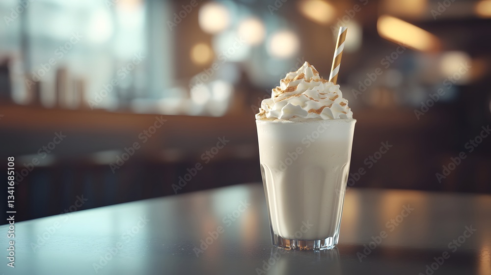 Milkshake with whipped cream and straw in a modern cafe. Milkshake with whipped cream and straw in a modern cafe.