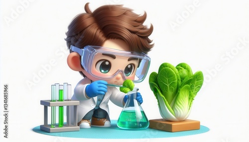 Young scientist conducting plant experiments in a lab educational animation creative environment