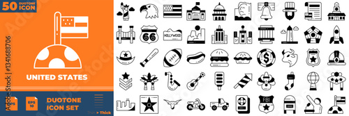 United States Duotone Editable Icons set