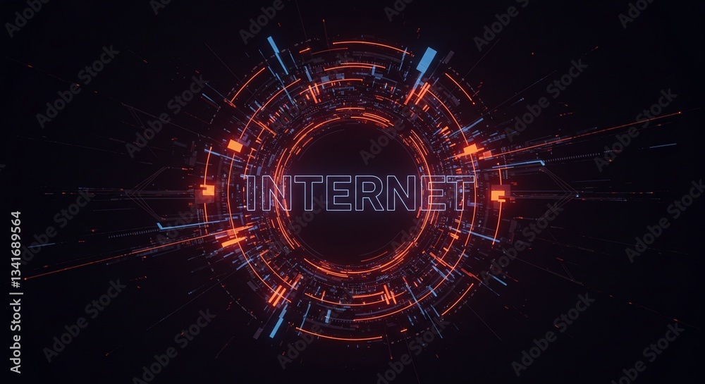 Obraz premium Digital Network: A dynamic illustration of a data network, illuminated by digital light in a futuristic display that communicates connectivity and virtual interaction. 
