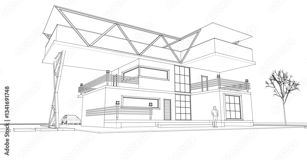 Fototapeta premium house with consoles sketch 3d illustration