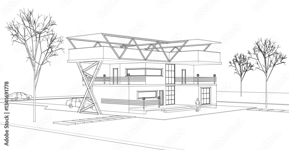 house with consoles sketch 3d illustration house with consoles sketch 3d illustration