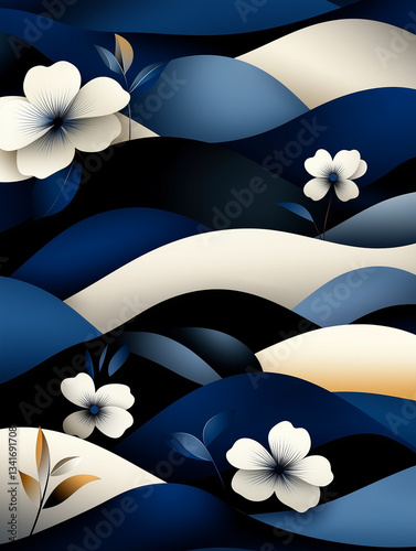 Elegant Japanese waves and flowers
