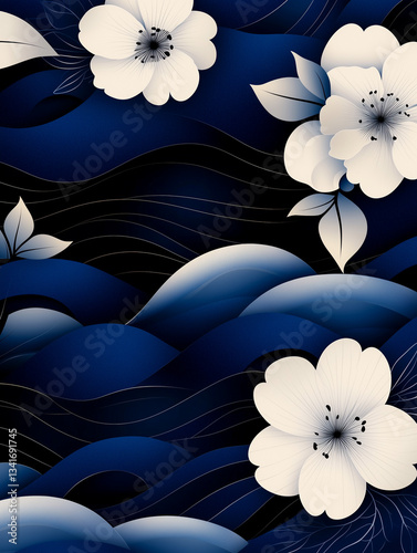 Elegant Japanese waves and flowers