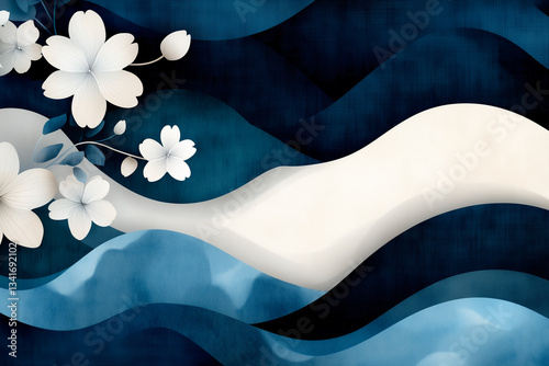 Elegant Japanese waves and flowers