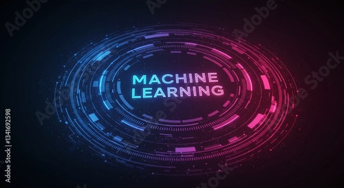 Machine Learning Visualization: Capturing the essence of the digital age, this image showcases a vibrant display of machine learning technology with a futuristic design in radiant hues. 