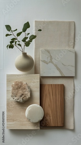 Stylish Arrangement of Natural Materials and Textures on a Neutral Background