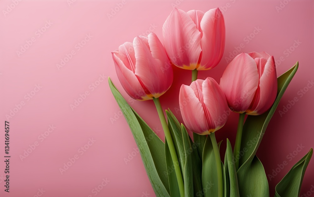 Beautiful Pink Tulips Arranged Against a Soft Pink Background for a Fresh Spring Look Beautiful Pink Tulips Arranged Against a Soft Pink Background for a Fresh Spring Look