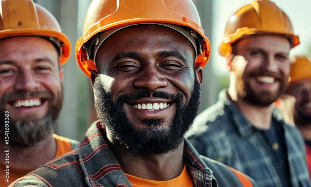Smiling Construction Workers Teamwork Smiling Construction Workers Teamwork