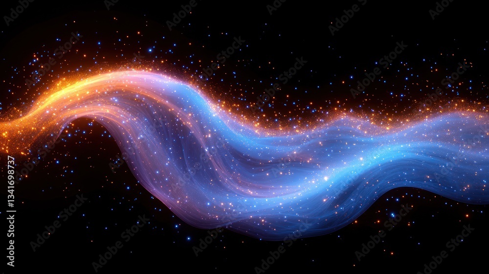Obraz premium Glowing, flowing light trails in blue and orange hues against a dark, starry background