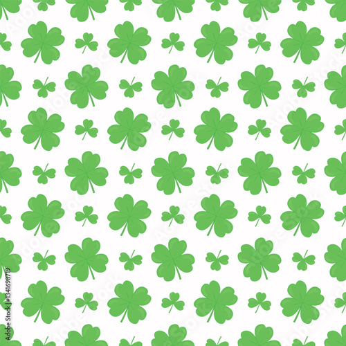 Seamless pattern with clover on white background. Green clover seamless pattern