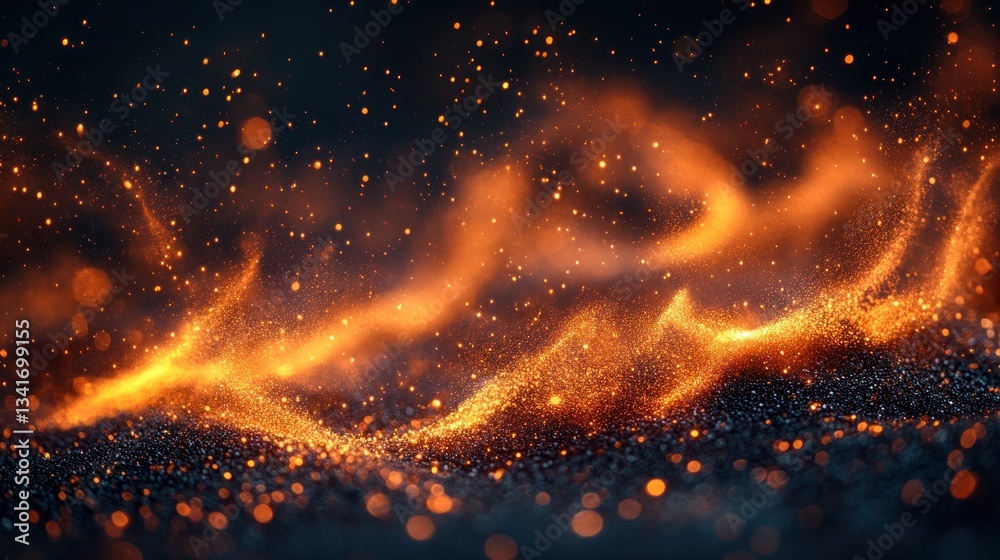 Glowing embers flow on dark background Glowing embers flow on dark background