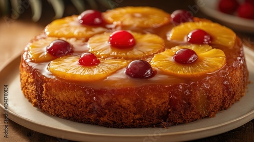 Wallpaper Mural A pineapple upside-down cake topped with caramelized pineapple slices, maraschino cherries Torontodigital.ca