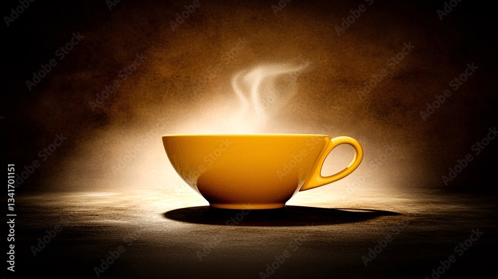Obraz premium minimalist image of a steaming coffee cup on a dark surface with natural light streaming from behind, creating a gentle contrast. Minimalist, coffee cup, dark surface, backlighting, sunlight, 
