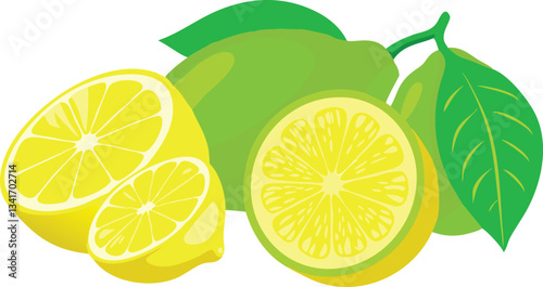 A vibrant and appetizing display of sliced lemons and limes, perfect for showcasing healthy citrus fruits.