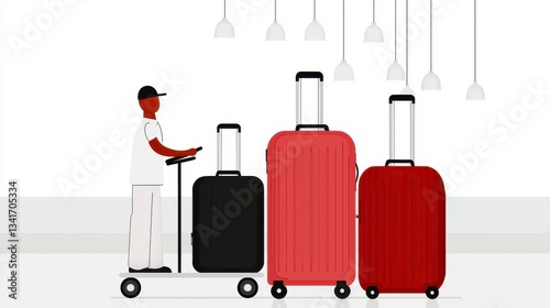 Wallpaper Mural Person on Scooter with Three Suitcases Minimalist Graphic Illustration Torontodigital.ca