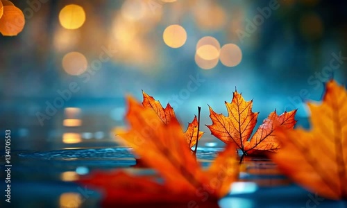 Autumnal Serenity: Two Maple Leaves Reflecting in a Tranquil Pool