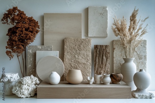 Elegant Arrangement of Natural Textures and Shapes on a Minimalist Display