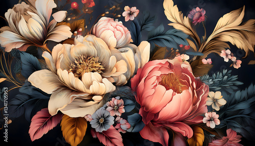 Artificial Flowers Wall for Background in vintage style