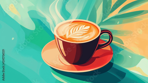 Banner for Happy International Coffee Day with a hot brewed drink in mug