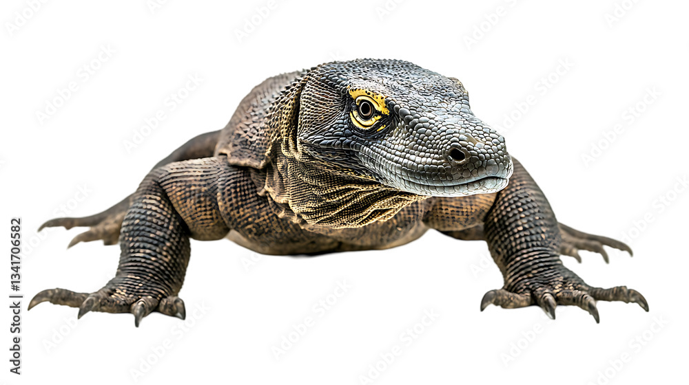 Obraz premium A komodo dragon faces forward in a full body portrait