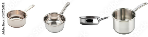 Generative Ai has produced an image of an isolated, empty stainless steel saucepan set against a transparent background