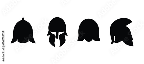Ancient war helmet vector set hand drawn illustration on white background. old war helmet icon.
